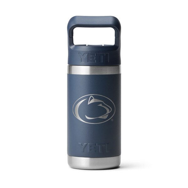 Yeti 12oz navy bottle with Penn State Athletic Logo and straw cap